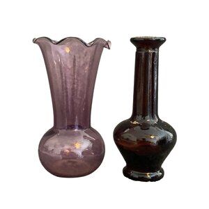 VTG Bud Vase Miniature Purple Amethyst Glass Lot of 2